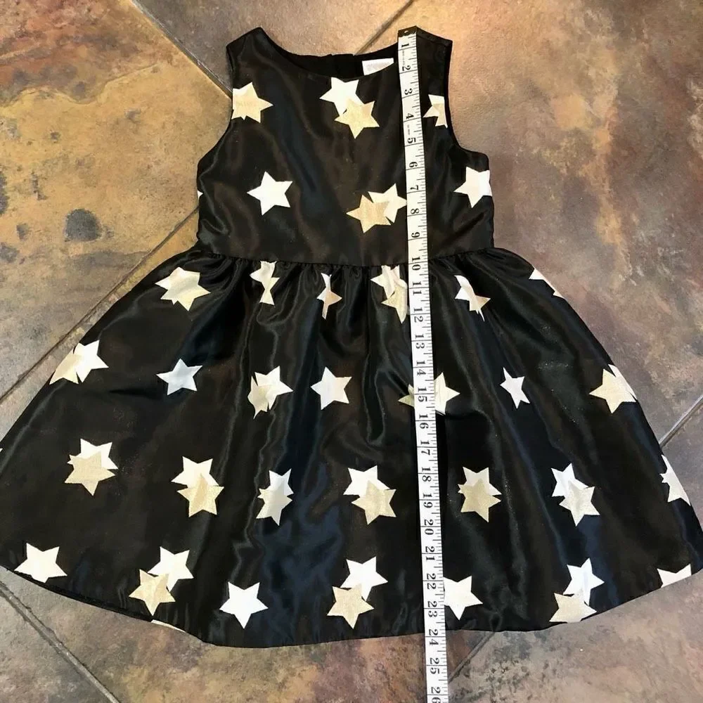 Gymboree Girl’s Black Dress Silver Gold Star with Sparkles Size 5